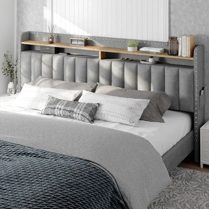 Queen Bed Frame with Headboard and Storage, Upholstered Queen Bed Frame with Storage, Queen Size Bed Frame with 2 Drawer
