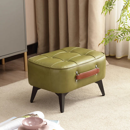 Small FootStool Ottoman with Stable Metal Legs Upholstered Footstool Padded Foot Rest PU Leather Rectangle Small Step Stool