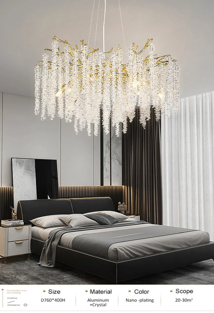 Round Gold Crystal Chandelier For Bedroom Living Room Dining Room Lounge Modern Luxury Gold Ceiling Crystal Branch Chandeliers