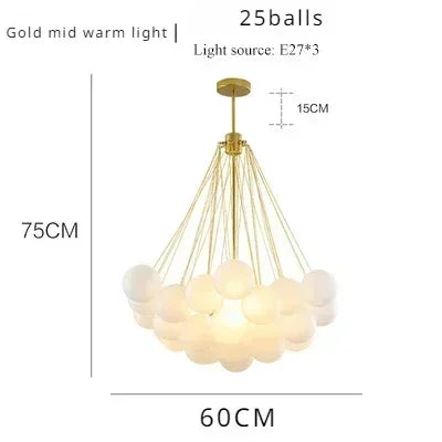 Nordic Bubble Glass Chandelier for Living Dining Table Room Decoration Frosted Glass Gold Black LED Ceiling Pendant Light
