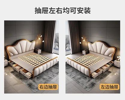 Nordic Luxury Double Bed Modern Wood High End Headboard Frame Double Bed Kids Girl Camas Matrimonial Furniture For Bedroom