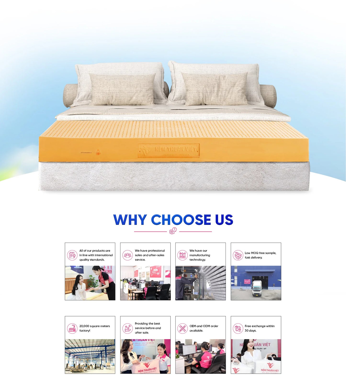 King Size Skin-Friendly Eco Friendly Massage Hybrid Natural Latex With Memory Foam Mattress Elastic Hotels Factory in VietNam