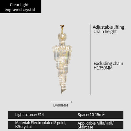 Post-Modern Duplex Villa Hall Crystal Chandelier Simple Light Luxury Jump Floor Floor Rotating Hollow Long Strip Crystal Chandel