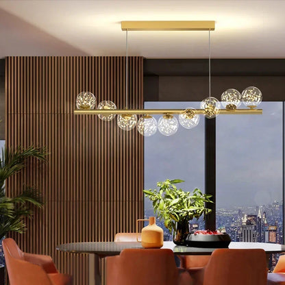 Modern Led Long Ceiling Chandelier Suspension Glass Balls Dining Table Room Kitchen Home Decor Hanging Lamp Front Desk Lights