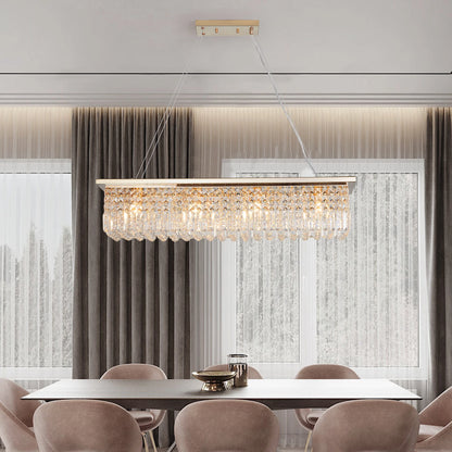 Modern Crystal Chandelier for Dining Room 8-Light  Rectangle Raindrop Chandelier Contemporary Rectangular Fixture Pendant Light