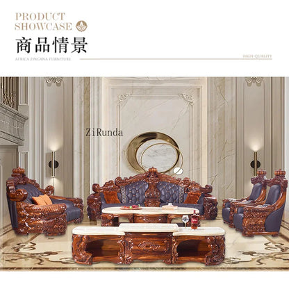 Ebony sofa leather combination, living room villa luxury solid wood furniture