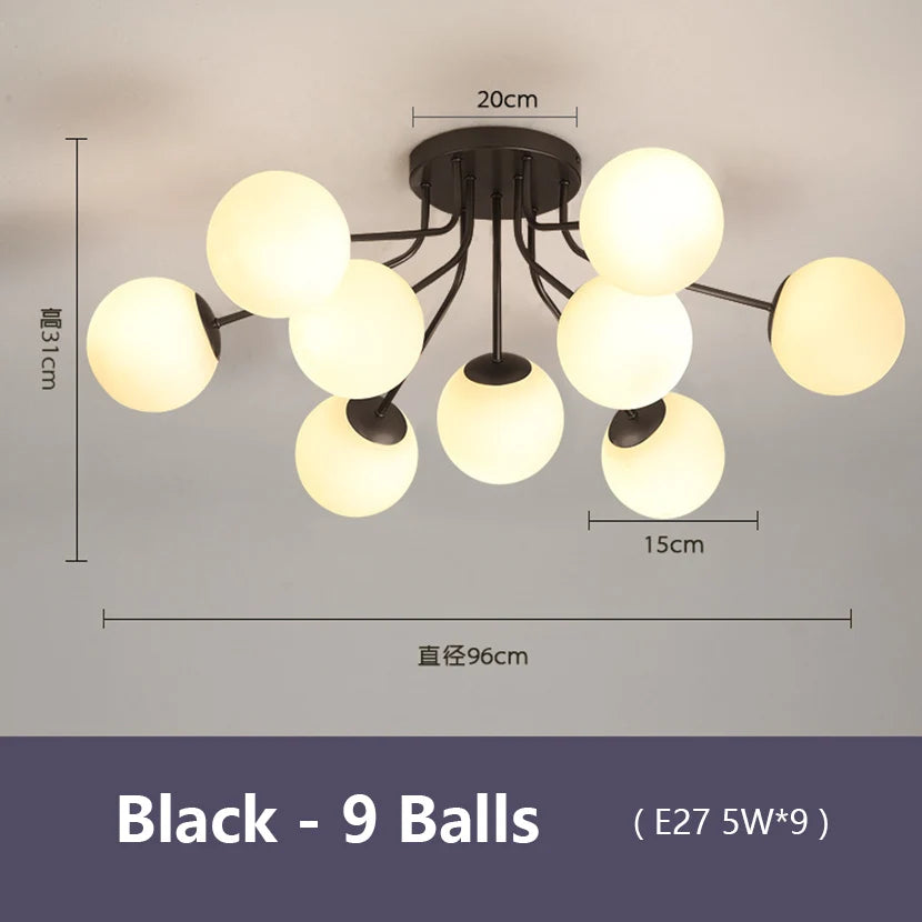 Nordic Milk White Glass Chandel Ceiling Lights for Living Room Bedroom LED Chandelier Kitchen Light Black Lighting Light Fixture