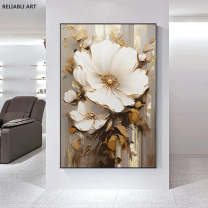 Blooming White Flowers On Canvas, Poster,Print Painting Abstract  Wall Art Picture For Nordic Living Room Decor Cuadros Unframed