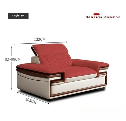 MINGDIBAO Premium Italian Genuine Leather Sofa Set for Living Room with Adjustable Headrests, Bluetooth Speaker, Wireless Charge