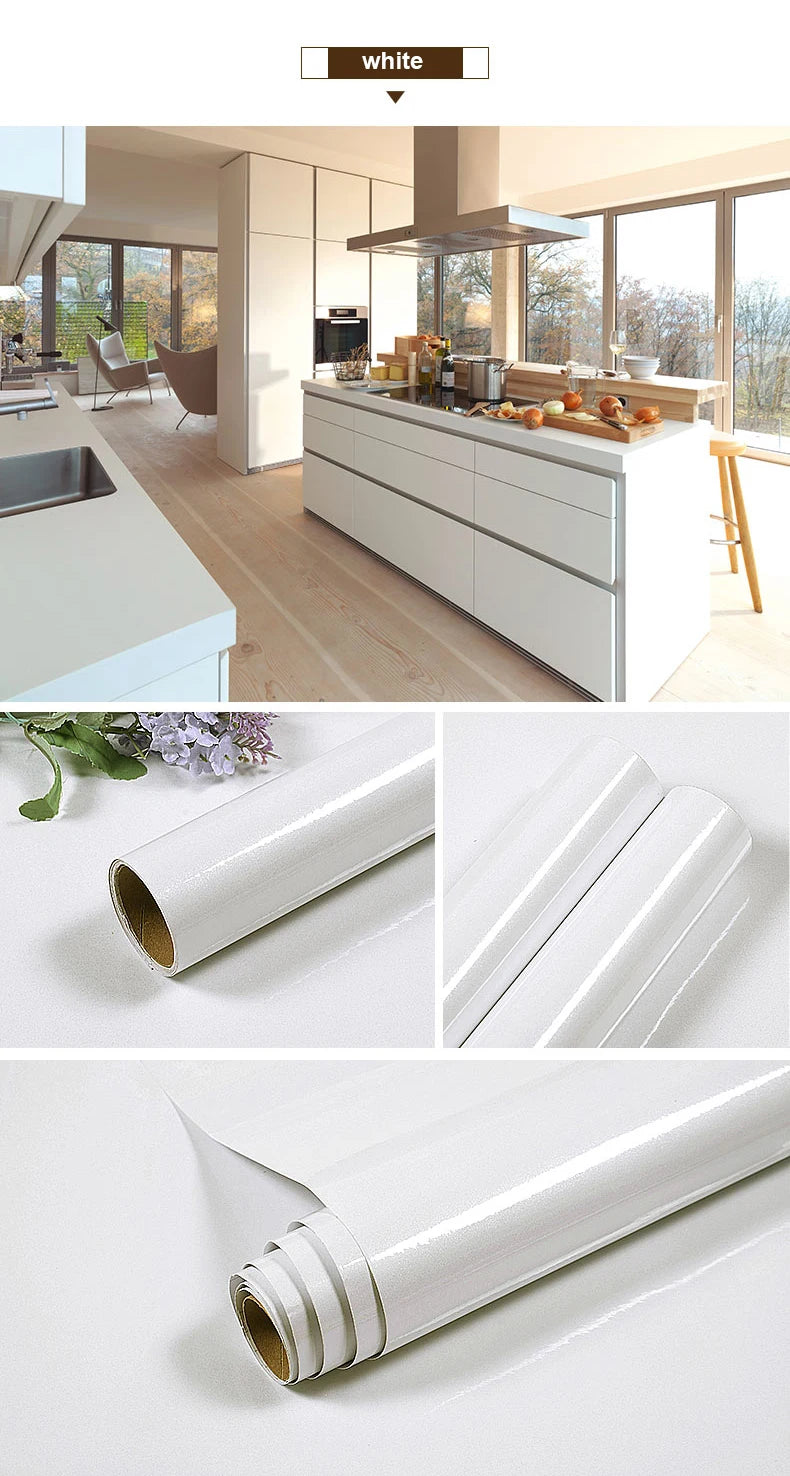 PVC Waterproof Oil-Proof Wallpaper White Self-Adhesive Kitchen Cabinet Table Top Old Furniture Renovation Color Change Stickers