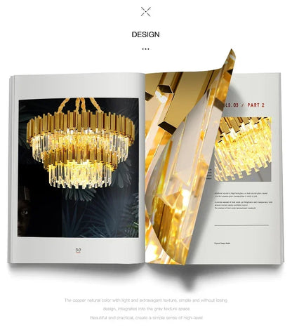 Light luxury golden luxury chandelier interior lighting hotel living room ceiling Led glossy lighting fixture crystal chandelier