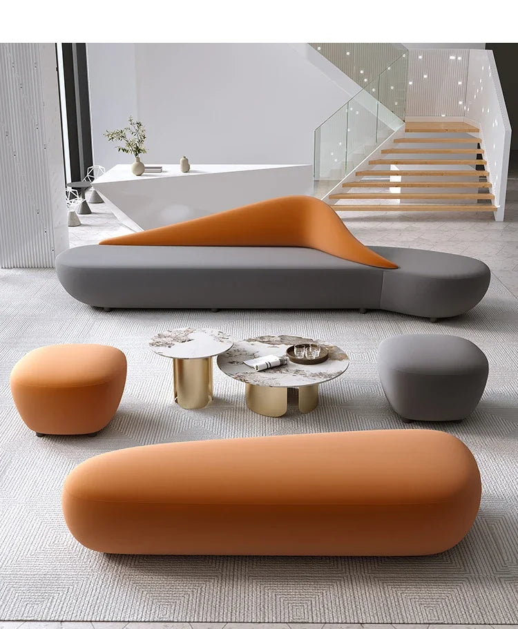 Beige Living Room Sofa European Nordic Sectional Curved Lounge Chaise Couch Puffs Double Lazy Italian Divano Soggiorno Furniture