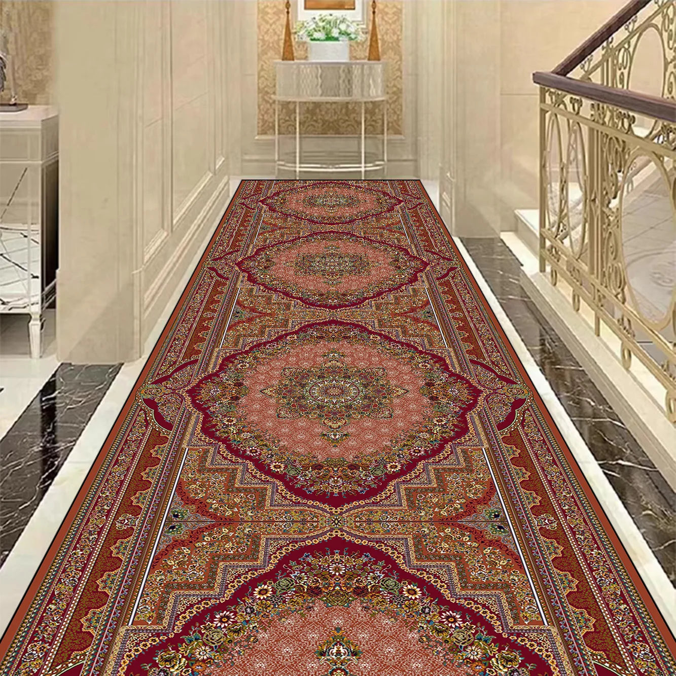 Golden Luxury Long Corridor Carpet Large Area Passageway Non-slip Rugs Washable Porch Entry Doormat Living Room Decoration Mats