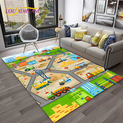 Child Playmat Traffic Highway City Playroom Carpet Rug for Home Living Room Bedroom Doormat Decor, Area Rug Non-slip Floor Mat