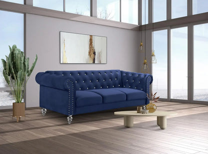 living room sofas Glam Emma Velvet Three Seater Chesterfield Style Sofa for Small Spaces with Crystal Button Tufts sofas