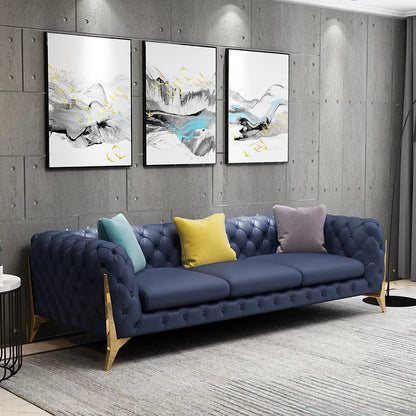 Home Furniture Chesterfield Design Royal Luxury Gold Foot Living Room Genuine Leather Velvet Sofa Set