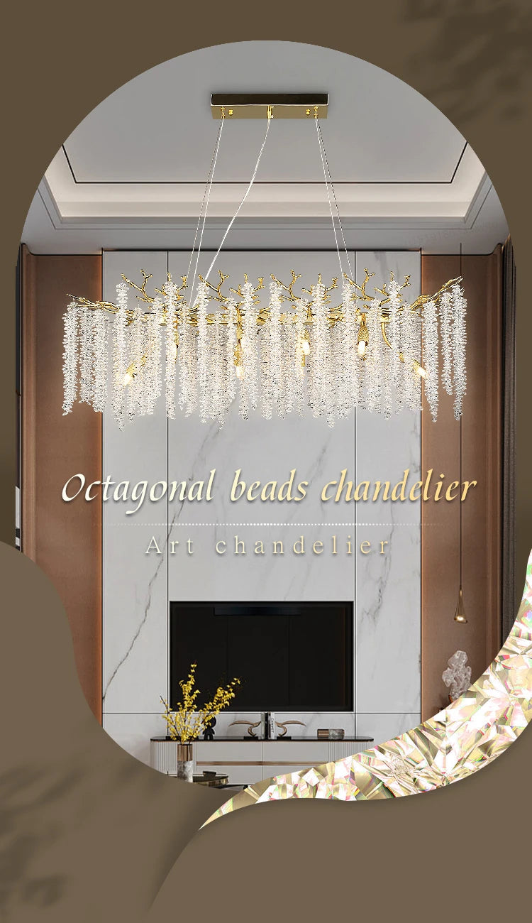 Round Gold Crystal Chandelier For Bedroom Living Room Dining Room Lounge Modern Luxury Gold Ceiling Crystal Branch Chandeliers