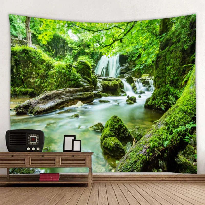 Green jungle tapestry beautiful natural forest large wall hanging hippie bohemian mandala wall art home decoration 8 sizes