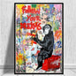 Canvas Wall Art Painting Abstract Banksy Graffiti Art Picture Funny Monkey Street Pop Wall Art Posters for Home Bedroom Decor