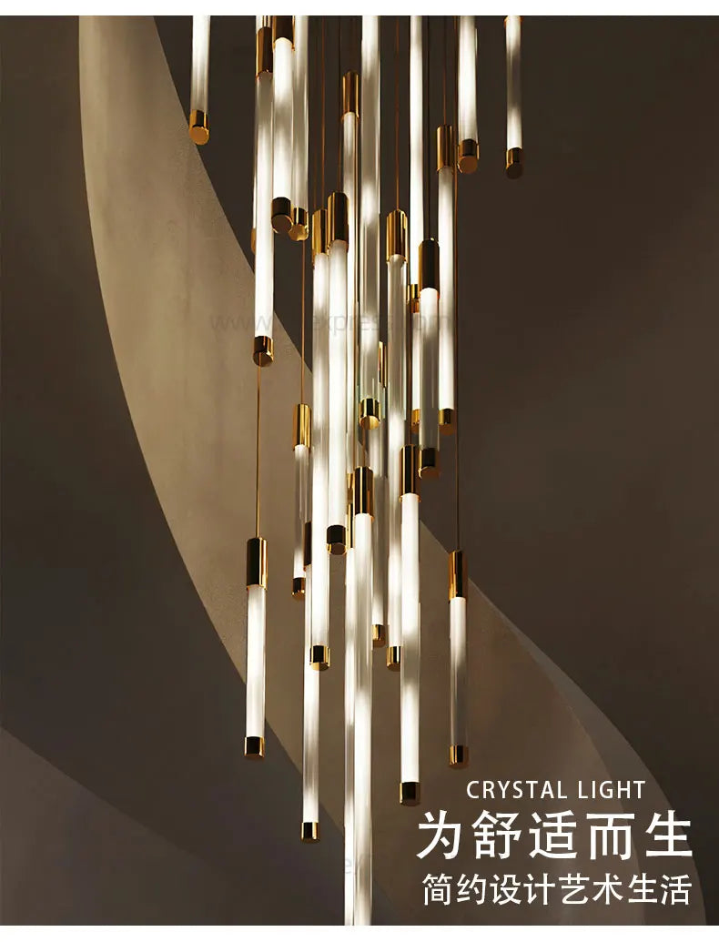 LED Staircase Modern Chandelier Luxury Villa Living Room Lighting Penthouse Home Decor Restaurant Bright High-Rise Chandelier
