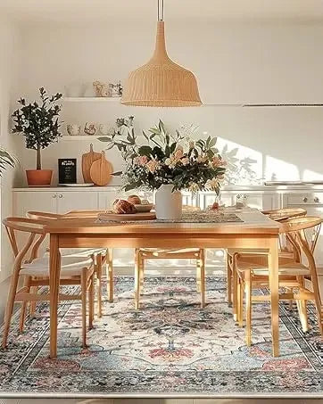 VIKAMA Boho Luxury Floral Loop-Pile Carpet - Chic Bohemian Area Rug for Living Room & Bedroom, Durable Non-Slip Mat Home Decor