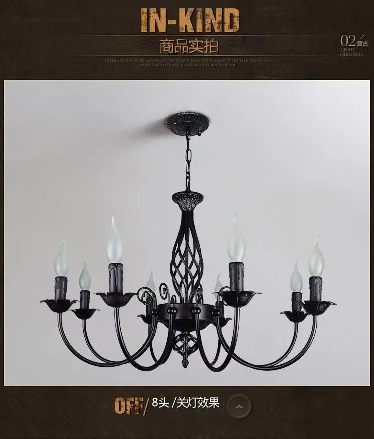 American Simple Living Room Light Modern Dining Room Bedroom Chandelier Black Iron Nordic Style Room Decoration Lighting Chandel