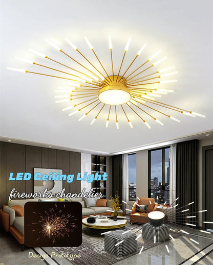 Led Firework Chandelier Dimmable For Living Room Bedroom Milk Yellow Ceiling Chandelier Dining Room LED Ceiling Lamp With Remote