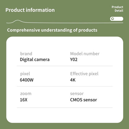 4K Digital Camera 2.4 Inch 16X Digital Zoom CCD Retro Video Recorder 180° Flip Screen Selfile Compact Digital Photography Camera