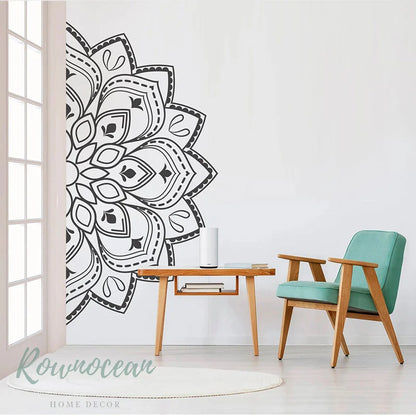 Mandala In Half Wall Sticker Vinyl Home Decor Room Boho Indian Meditation Yoga Decals Removable Self-adhesive Mural Gold G058