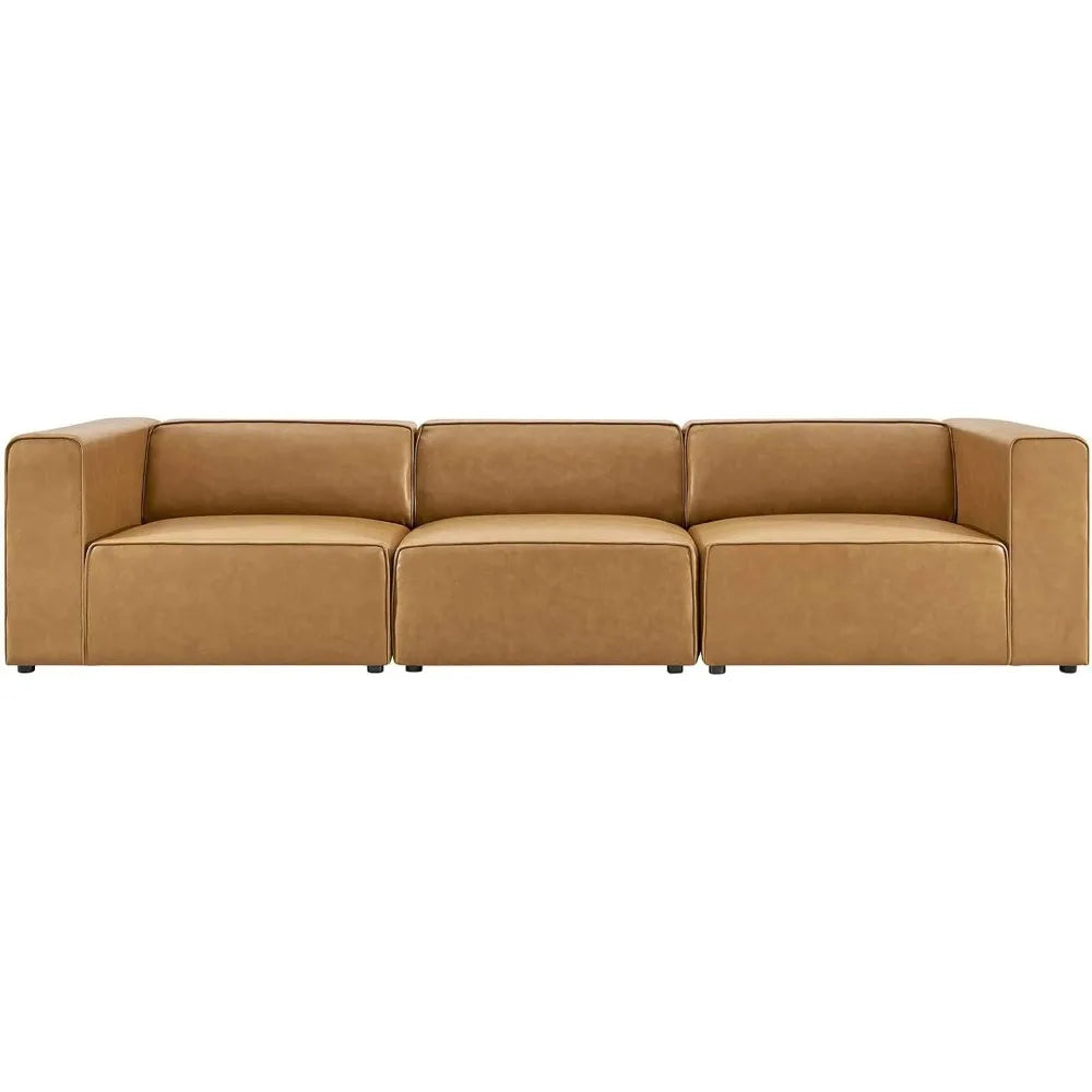 Mingle Vegan Leather 3-Piece Sectional Sofa, Tan