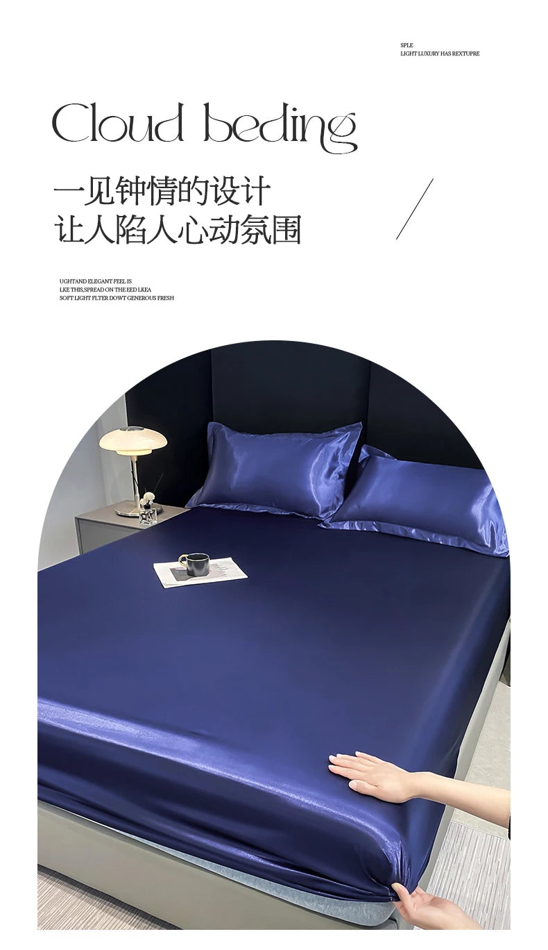 Rayon Satin Waterproof Fitted Sheet Silky Solid Color Bed Sheet Elastic Band Sheets Smooth Bedsheet Mattress Cover