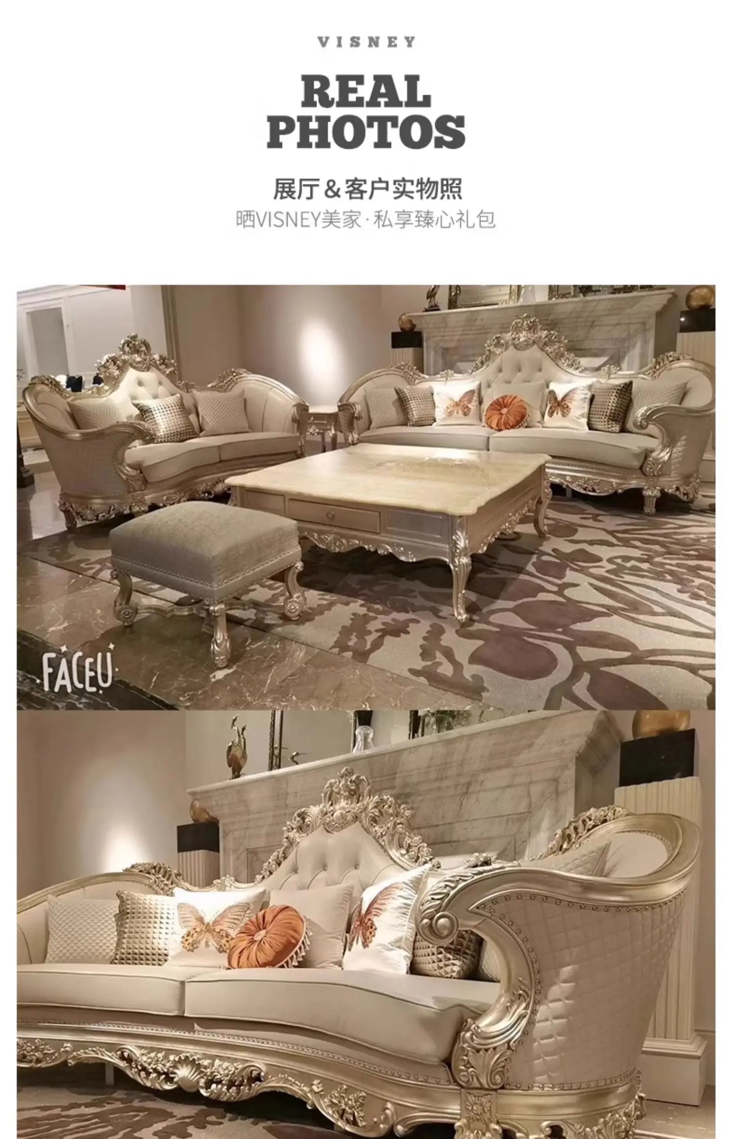 Leather Living Room Sofas Luxury European Beige Wooden Curved Modern Couch Double Lounge Designer Canape Salon Furniture