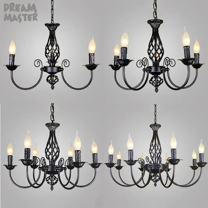 American Simple Living Room Light Modern Dining Room Bedroom Chandelier Black Iron Nordic Style Room Decoration Lighting Chandel