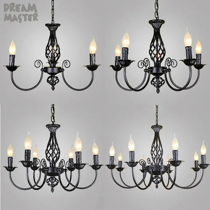 American Simple Living Room Light Modern Dining Room Bedroom Chandelier Black Iron Nordic Style Room Decoration Lighting Chandel