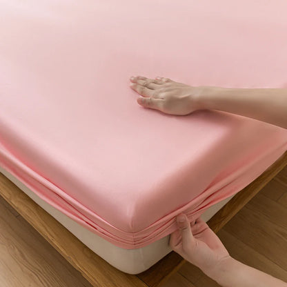 Waterproof Fitted Sheet Single Double Queen Size Mattress Cover Solid Color Fit Sheet 80x200 180x200 With Elastic Band Bed Sheet