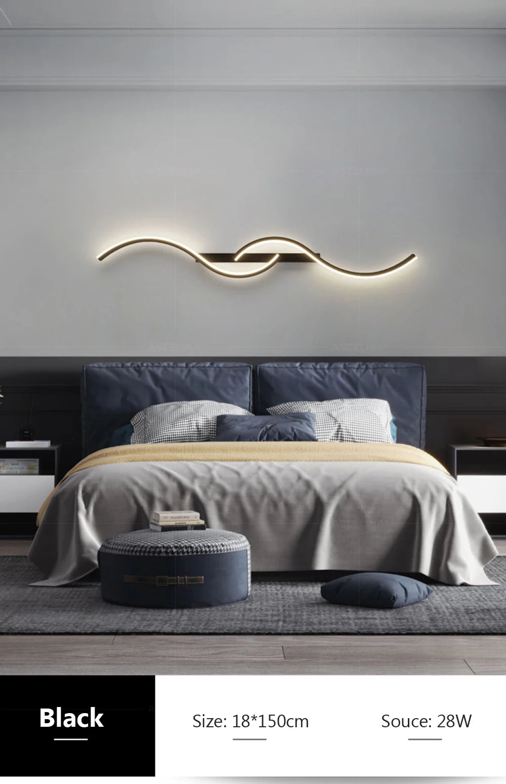 LED Wall Lamp 60/80/100CM Smart Remote Control Adjustable Color Temperature Brightness Bedroom Bedside Living Room Wall Sconces