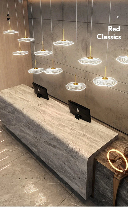 LED Restaurant Chandelier Hanging Pendant Light for Company Hotel Front Desk Lighting Spotlight Lotus Leaf Dining Table Fixtures