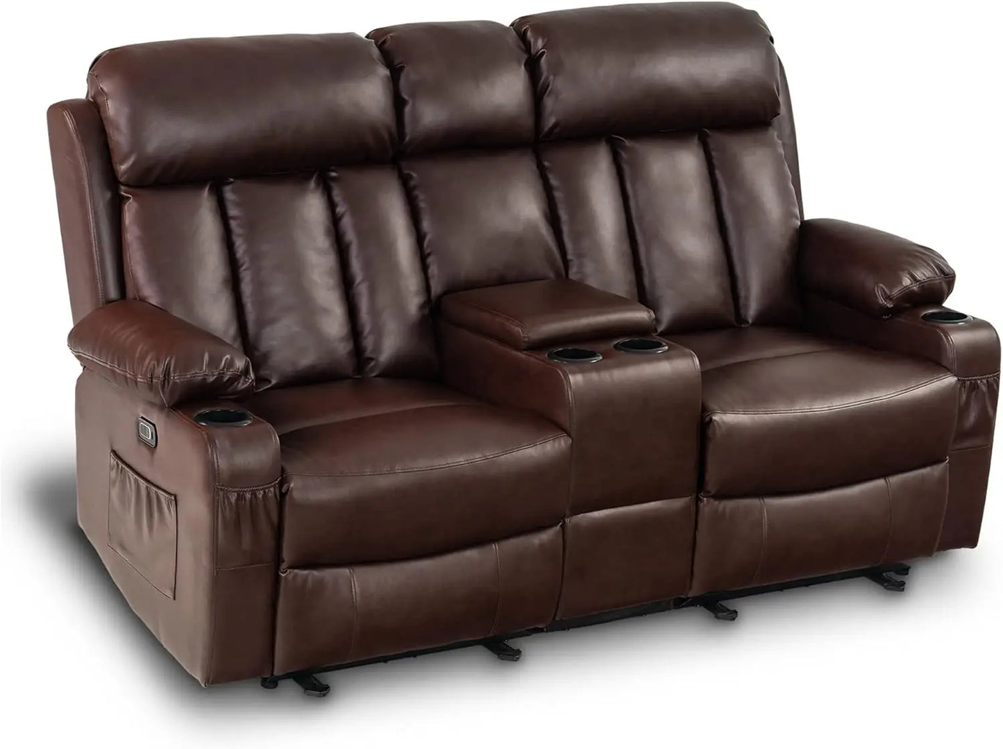 Electric Power Loveseat Recliner, Faux Leather Power Reclining Sofa with Heat and Massage, USB Ports, Cup Holders Living Room