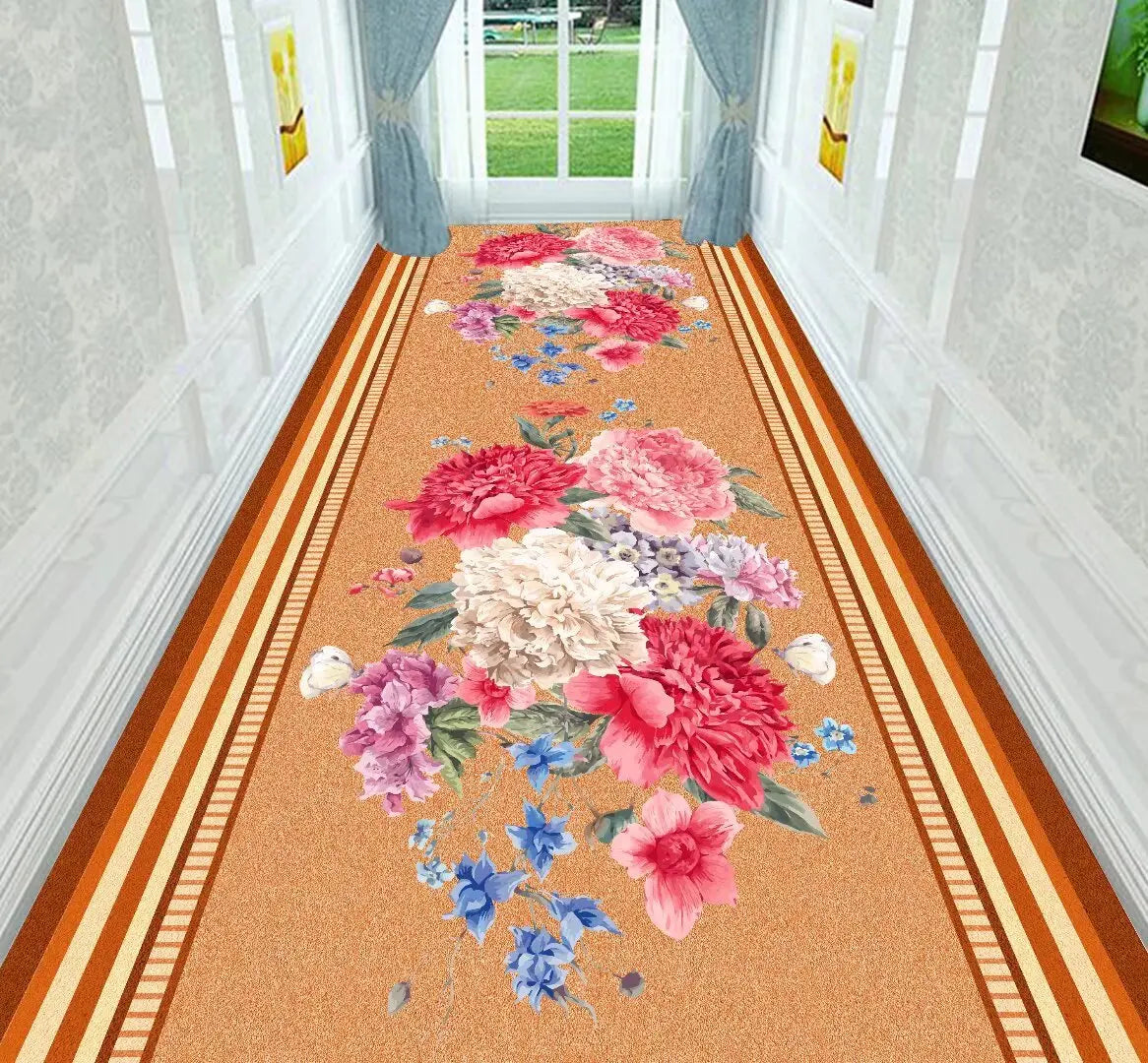 Luxury Classic Style Lobby Long Corridor Carpet Floral Wedding Passageway Large Area Rug Comfortable Washable Non-slip Floor Mat