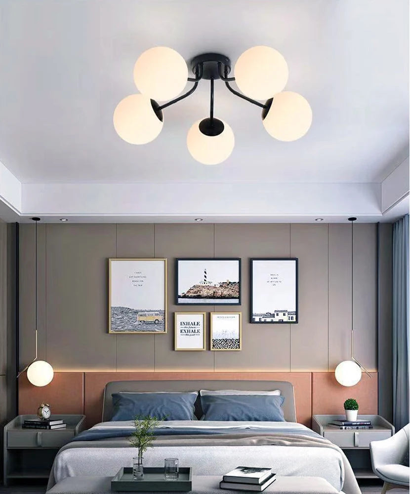 Nordic Milk White Glass Chandel Ceiling Lights for Living Room Bedroom LED Chandelier Kitchen Light Black Lighting Light Fixture