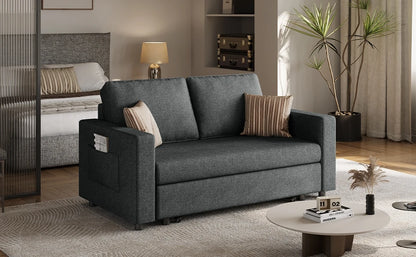55.5 in Convertible Sofa Bed，Trundle Loveseat W/Pull-Out Trundle Bed Sleeper Sofa，for Living Room Bedroom，Convertible Couch