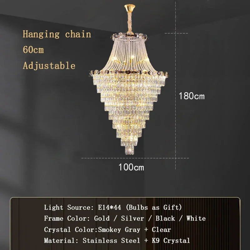 2024 Modern Large Luxury Living Room Chandeliers for Staircase Designer Crystal Pendant Lamps Home Decor Lighting Lustre Fixture