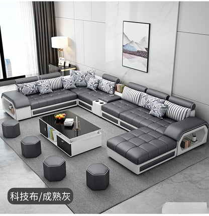 Linlamim Fabric Sofa Set Furniture Living Room Sofa Set With USB And Stools