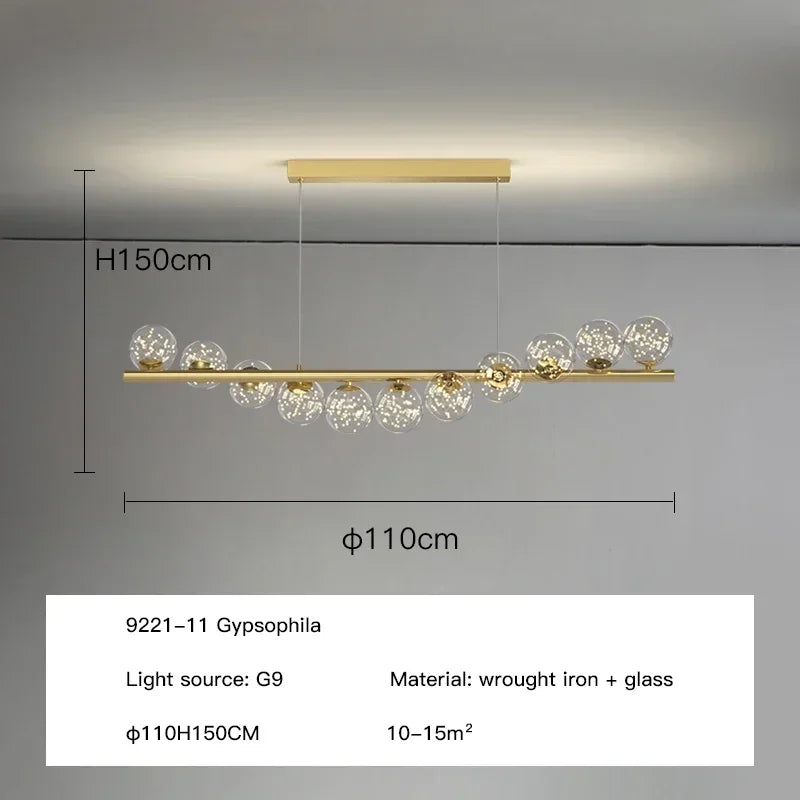 Modern Led Long Ceiling Chandelier Suspension Glass Balls Dining Table Room Kitchen Home Decor Hanging Lamp Front Desk Lights