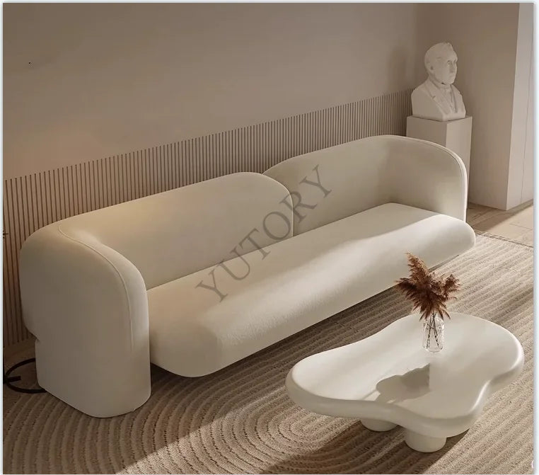 Italian minimalist double three-person small apartment living room sofa lambswool fabric leisure sofa