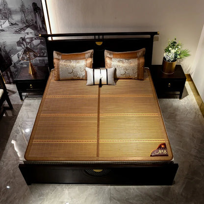 Summer carbonized bamboo mat dormitory cool mattress double-sided foldable straw mat cool mat bamboo and wood grain mat