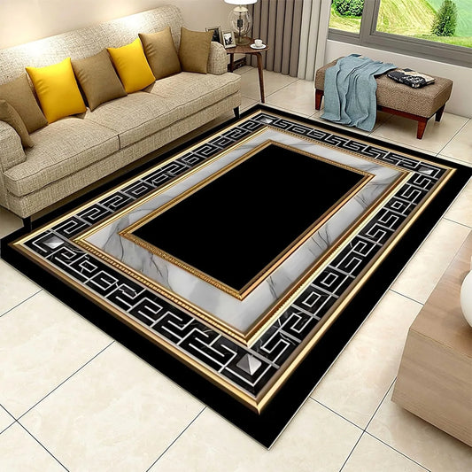 Black Gold Marble Area Rug Modern Abstract Geometric Rug Non-Slip Soft Floor Carpet Decor for Home Living Room Bedroom Office