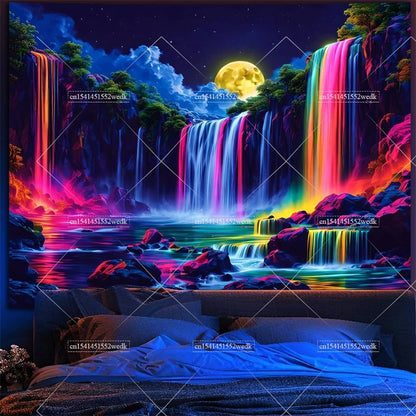 Blacklight Mushroom Tapestry UV Reactive Hippie Skull Tapestries Wall Hanging Eyes Forest Tapestry Glow In The Dark Posters
