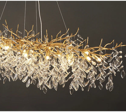 Dining Room Chandelier Long Shaped Dining Room Circular Branch Simple French Luxury Villa Living Room Crystal Lighting Fixtures