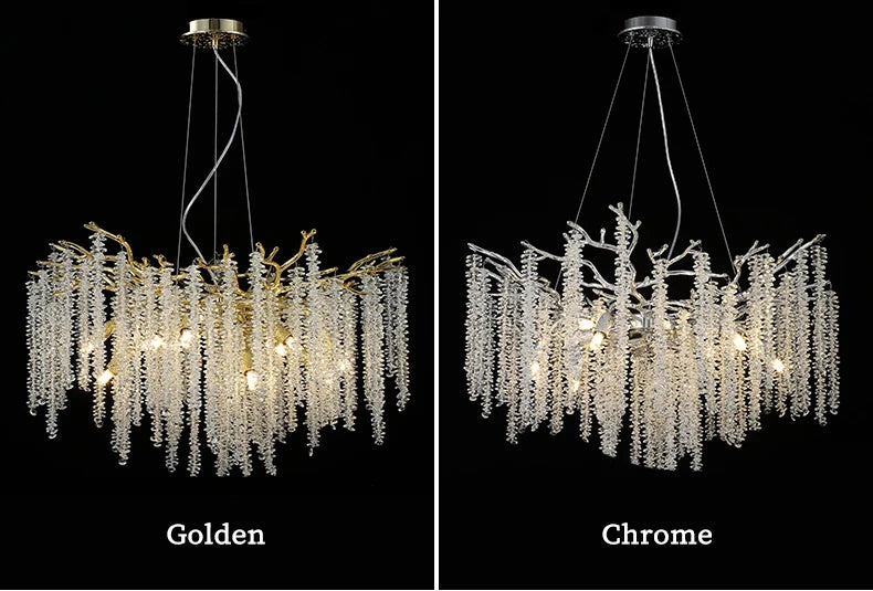 Round Gold Crystal Chandelier For Bedroom Living Room Dining Room Lounge Modern Luxury Gold Ceiling Crystal Branch Chandeliers